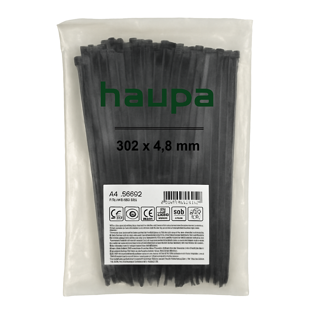 Haupa kabelbinders 302x4.8 mm zwart verpakking 100 stuks