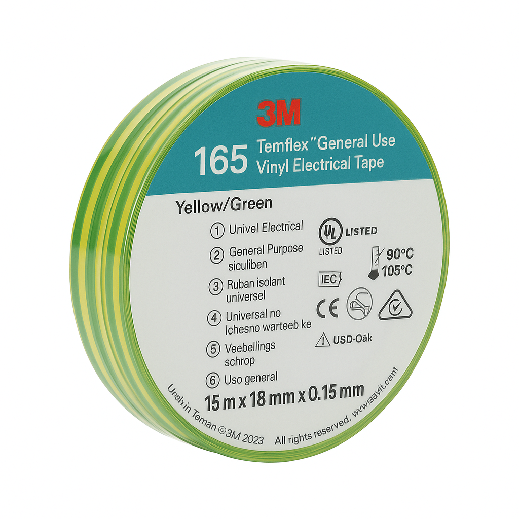 Aarde tape geel/groen. 15 mm x 25 m rol - Solar-evshop.nl