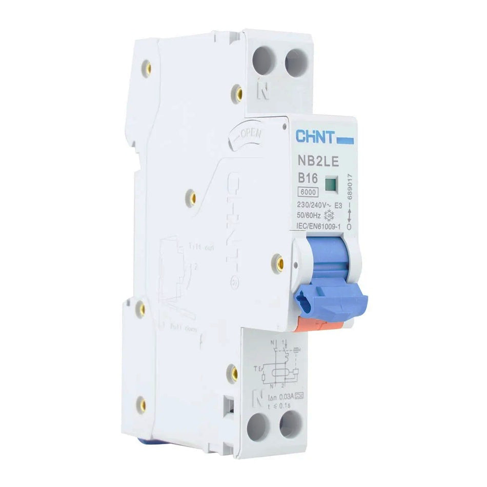 Chint aardlekautomaat 1-fase+ nul - B16 - 0,03mA - Solar-evshop.nl