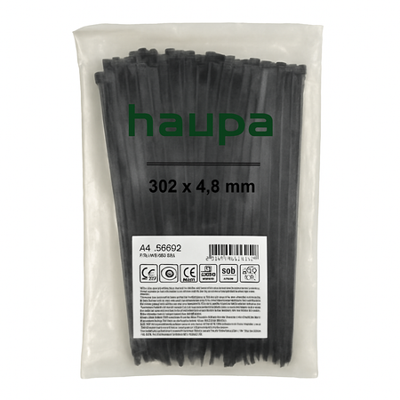 Haupa kabelbinders 302x4.8 mm zwart verpakking 100 stuks